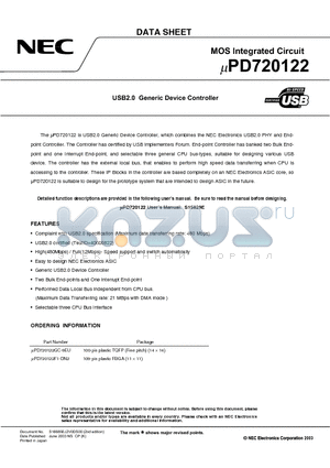 UPD720122 datasheet - MOS Integrated Circuit