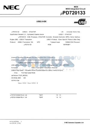 UPD720133 datasheet - MOS Integrated Circuit
