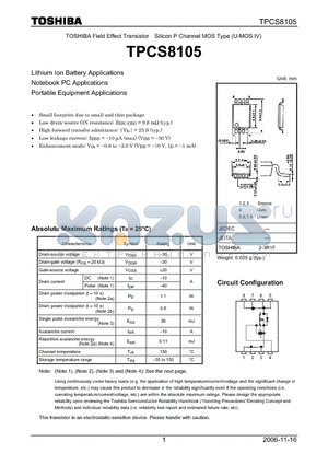 TPCS8105_07 datasheet - Lithium Ion Battery Applications Notebook PC Applications Portable Equipment Applications