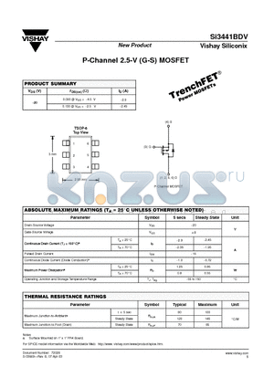 SI3441BDV datasheet - P-Channel 2.5-V (G-S) MOSFET