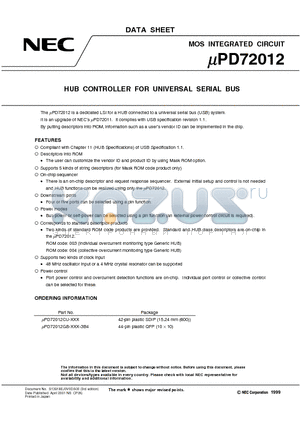 UPD72012GB-003 datasheet - HUB CONTROLLER FOR UNIVERSAL SERIAL BUS