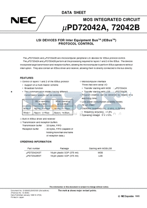 UPD72042BGT datasheet - LSI DEVICES FOR Inter Equipment BusTM (IEBusTM) PROTOCOL CONTROL