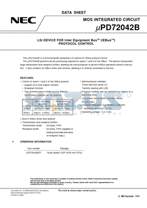 UPD72042BGT datasheet - LSI DEVICE FOR Inter Equipment Bus (IEBus) PROTOCOL CONTROL