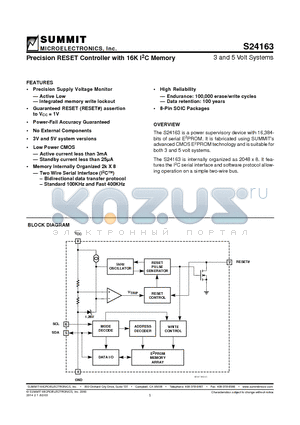 S24163S2.7T datasheet - Precision RESET Controller with 16K I2C Memory