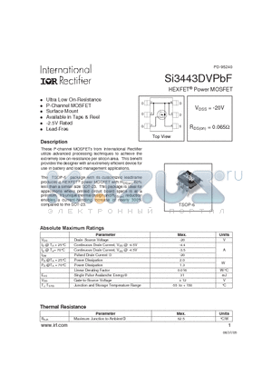 SI3443DVPBF datasheet - HEXFET Power MOSFET