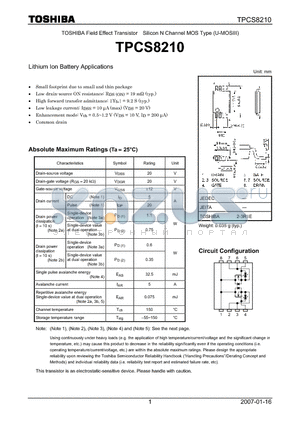 TPCS8210_07 datasheet - Lithium Ion Battery Applications