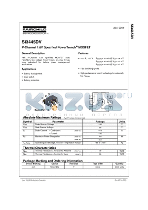 SI3445DV datasheet - P-Channel 1.8V Specified PowerTrench MOSFET