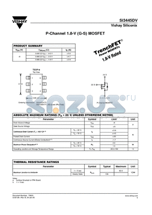 SI3445DV datasheet - P-Channel 1.8-V (G-S) MOSFET