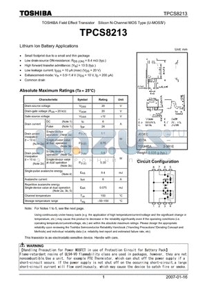 TPCS8213 datasheet - Lithium Ion Battery Applications