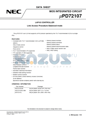 UPD72107GC-3B9 datasheet - LAP-B CONTROLLER(Link Access Procedure Balanced mode)