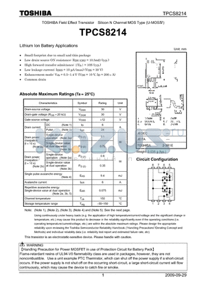 TPCS8214 datasheet - Lithium Ion Battery Applications