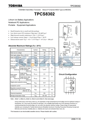 TPCS8302 datasheet - Lithium Ion Battery Applications Notebook PC Applications Portable Equipment Applications