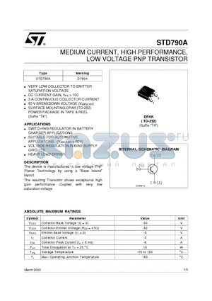 STD790AT4 datasheet - MEDIUM CURRENT, HIGH PERFORMANCE, LOW VOLTAGE PNP TRANSISTOR