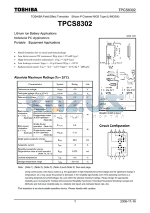 TPCS8302_07 datasheet - Lithium Ion Battery Applications Notebook PC Applications Portable Equipment Applications