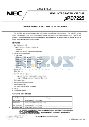 UPD7225 datasheet - PROGRAMMABLE LCD CONTROLLER/DRIVER