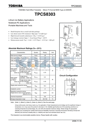 TPCS8303 datasheet - Lithium Ion Battery Applications Notebook PC Applications Portable Machines and Tools