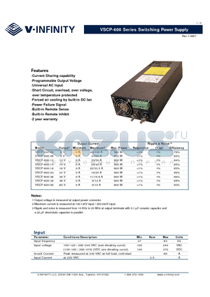 VSCP-600-15 datasheet - Switching Power Supply