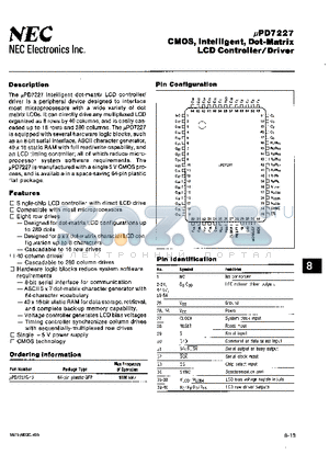 UPD7227 datasheet - CMOS, Intelligent, Dot-Matrix LCD Controller/Driver