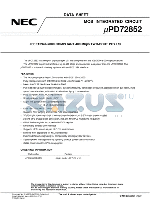 UPD72852 datasheet - MOS INTEGRATED CIRCUIT