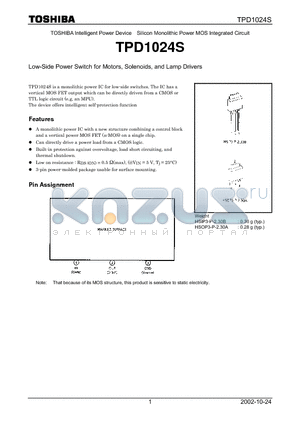 TPD1024S datasheet - TOSHIBA Intelligent Power Device Silicon Monolithic Power MOS Integrated Circuit