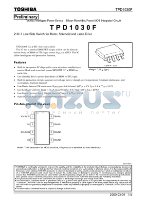 TPD1030 datasheet - 2-IN-1 Low-Side Switch for Motor, Solenoid and Lamp Drive