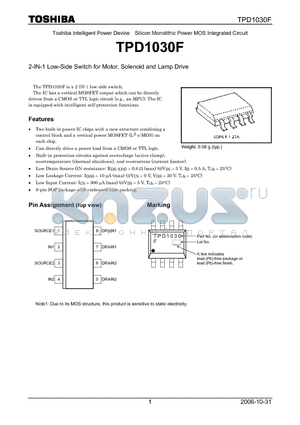 TPD1030F datasheet - 2-IN-1 Low-Side Switch for Motor, Solenoid and Lamp Drive