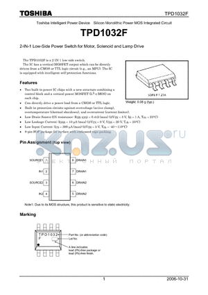 TPD1032F datasheet - 2-IN-1 Low-Side Power Switch for Motor, Solenoid and Lamp Drive