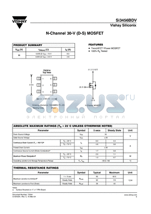 SI3456BDV datasheet - N-Channel 30-V (D-S) MOSFET