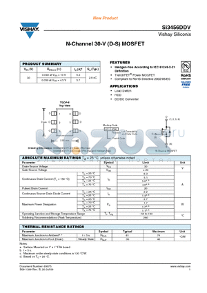 SI3456DDV datasheet - N-Channel 30-V (D-S) MOSFET