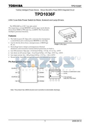 TPD1036F datasheet - 2-IN-1 Low-Side Power Switch for Motor, Solenoid and Lamp Drivers