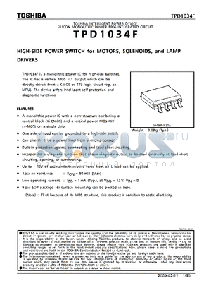 TPD1034 datasheet - HIGH SIDE POWER SWITCH FOR MOTORS SOLENOIDS AND LAMP DRIVERS