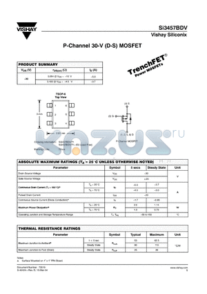 SI3457BDV-T1-E3 datasheet - P-Channel 30-V (D-S) MOSFET