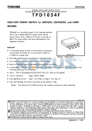 TPD1034F datasheet - HIGH SIDE POWER SWITCH FOR MOTORS SOLENOIDS AND LAMP DRIVERS