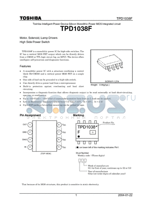 TPD1038F datasheet - Motor, Solenoid, Lamp Drivers High Side Power Switch