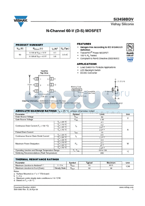 SI3458BDV datasheet - N-Channel 60-V (D-S) MOSFET