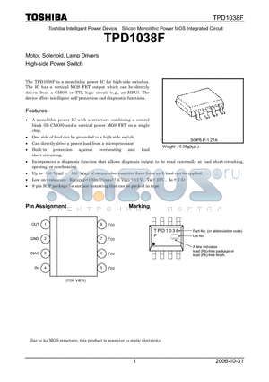 TPD1038F datasheet - Motor, Solenoid, Lamp Drivers High-side Power Switch