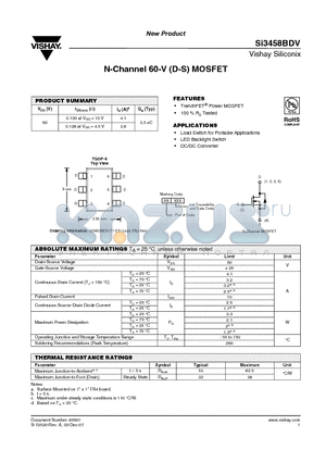 SI3458BDV datasheet - N-Channel 60-V (D-S) MOSFET