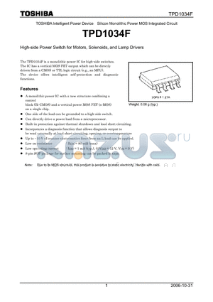 TPD1034F datasheet - High-side Power Switch for Motors, Solenoids, and Lamp Drivers