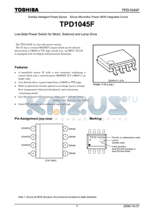 TPD1045F datasheet - Low-Side Power Switch for Motor, Solenoid and Lamp Drive