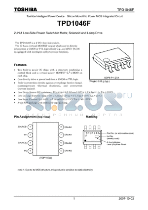 TPD1046F datasheet - 2-IN-1 Low-Side Power Switch for Motor, Solenoid and Lamp Drive