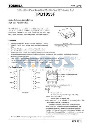 TPD1053F datasheet - Motor, Solenoid, Lamp Drivers High-side Power Switch