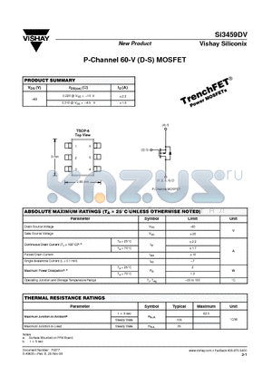 SI3459DV datasheet - P-Channel 60-V (D-S) MOSFET