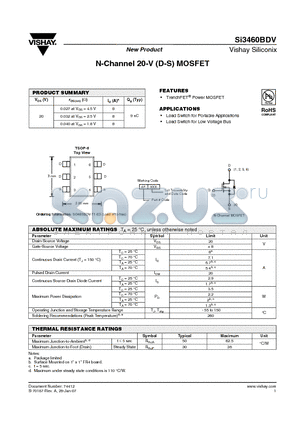 SI3460BDV datasheet - N-Channel 20-V (D-S) MOSFET