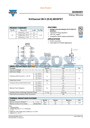 SI3464DV datasheet - N-Channel 20-V (D-S) MOSFET