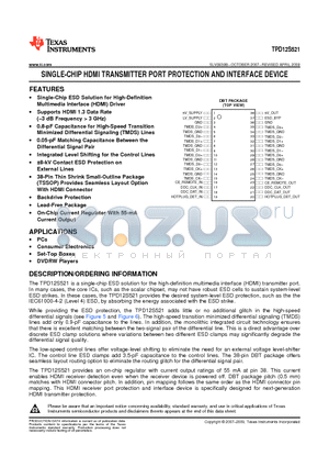 TPD12S521_09 datasheet - SINGLE-CHIP HDMI TRANSMITTER PORT PROTECTION AND INTERFACE DEVICE
