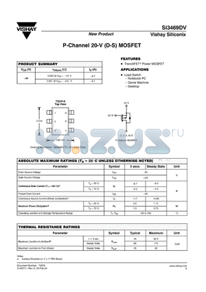 SI3469DV_08 datasheet - P-Channel 20-V (D-S) MOSFET