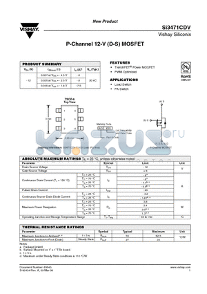 SI3471CDV datasheet - P-Channel 12-V (D-S) MOSFET