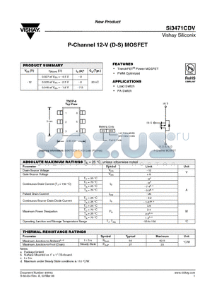 SI3471CDV-T1-E3 datasheet - P-Channel 12-V (D-S) MOSFET