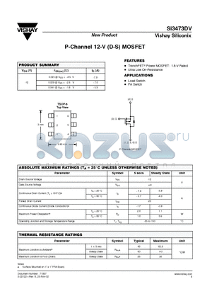 SI3473DV datasheet - P-Channel 12-V (D-S) MOSFET