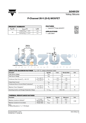SI3481DV_06 datasheet - P-Channel 30-V (D-S) MOSFET